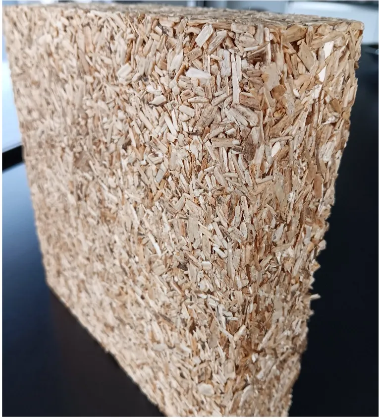 Close-up of an insulation block of pressed miscanthus fibres