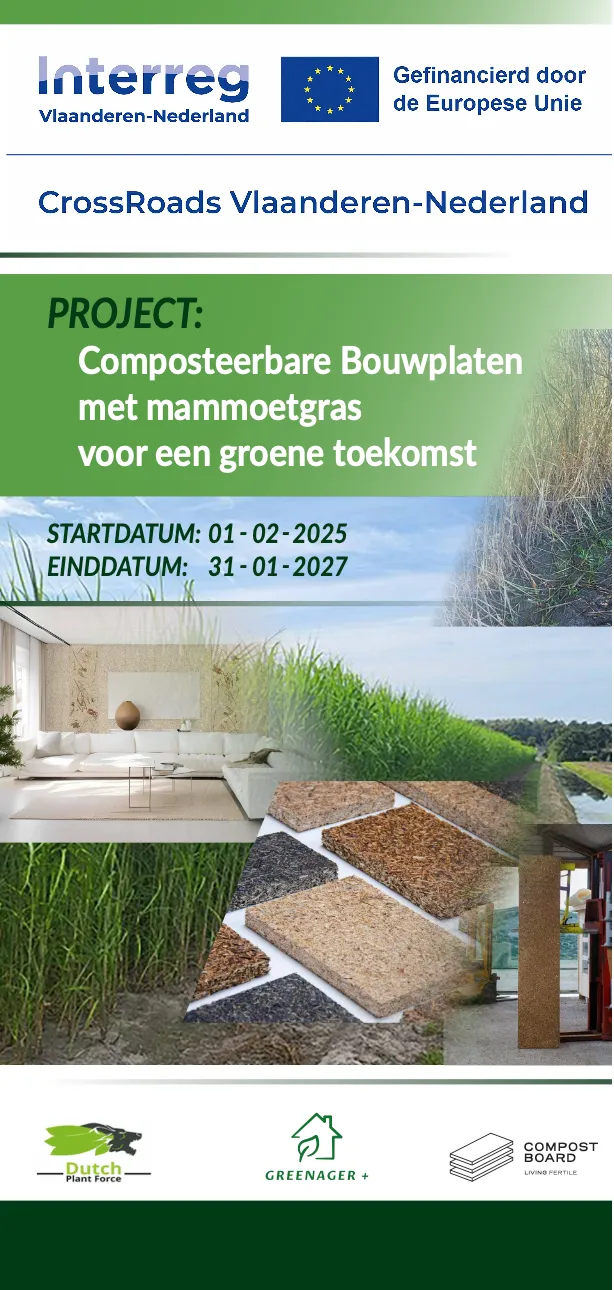 Interreg project poster for compostable building boards with mammoth grass
